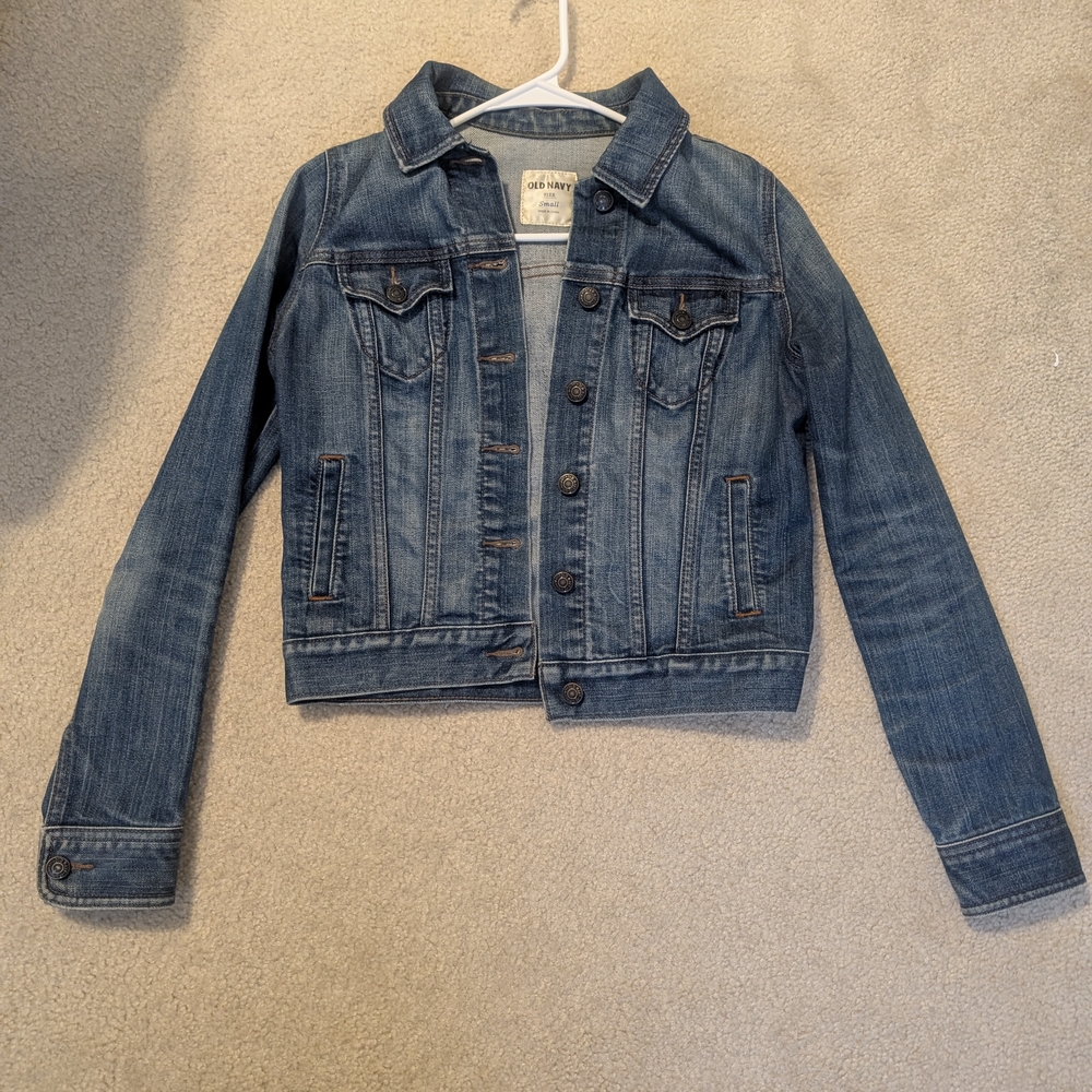 Women's Size Small Cropped Dark Blue Vintage Wash Denim Jean Jacket